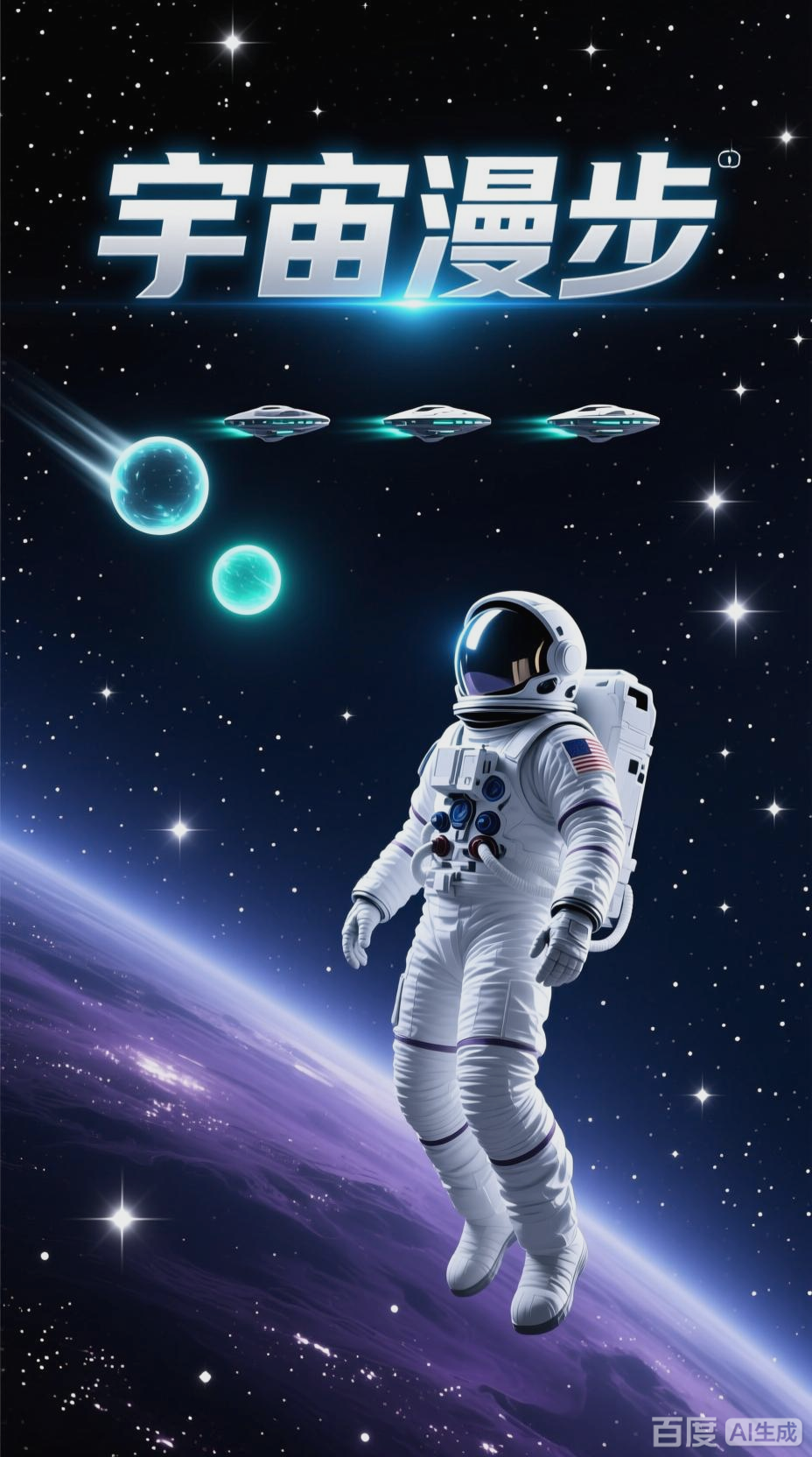 宇航员宇宙漫步,星光闪烁