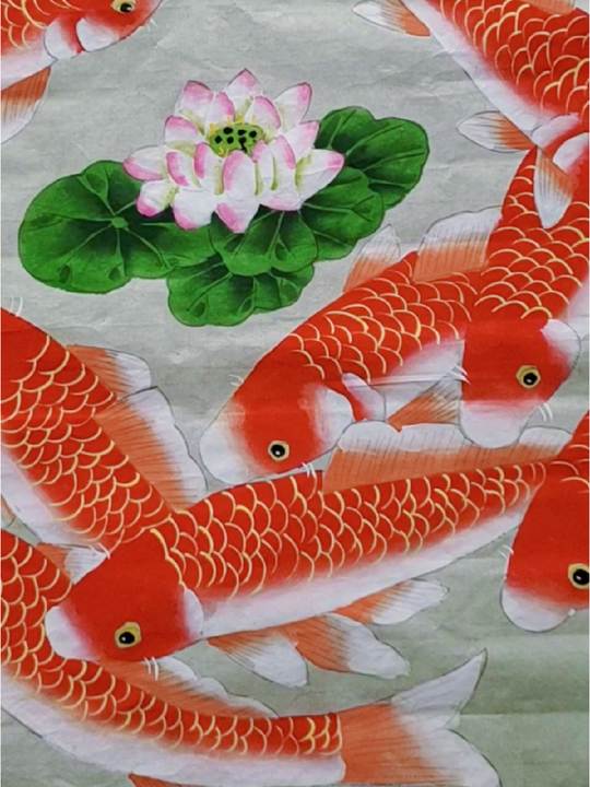 九鱼嬉荷,九鱼图旺财,荷为贵,和为贵;和气生财。荷塘月色……