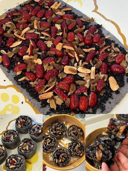 好吃又养生的黑芝麻馒头卷!保姆级教程!新手友好!除了黑芝麻里面我还放了红枣、红豆、红糖、核