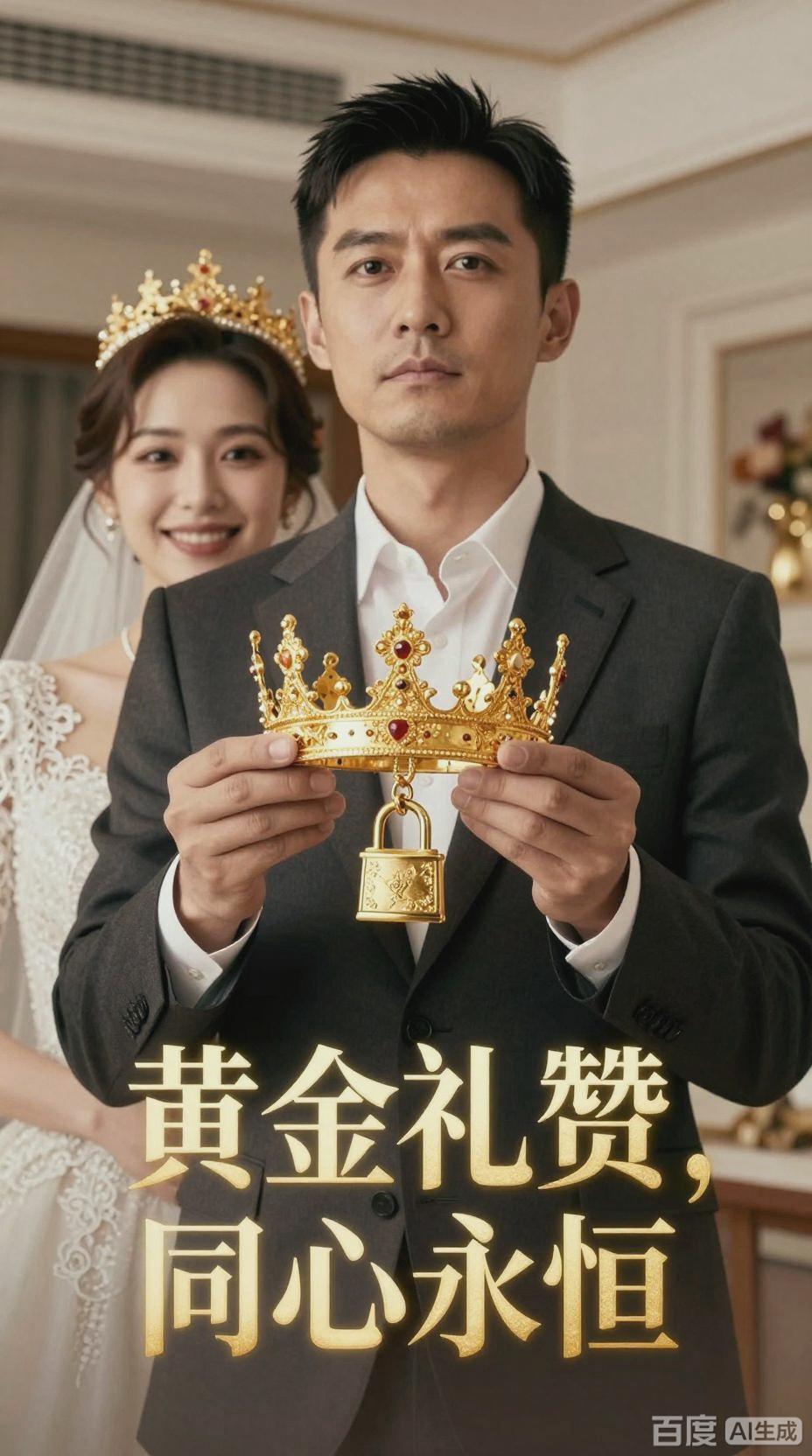 黄金皇冠同心锁，传承亲情与爱