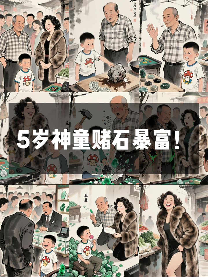 5岁娃十块钱赌石，竟切出千万帝王绿惊呆全场