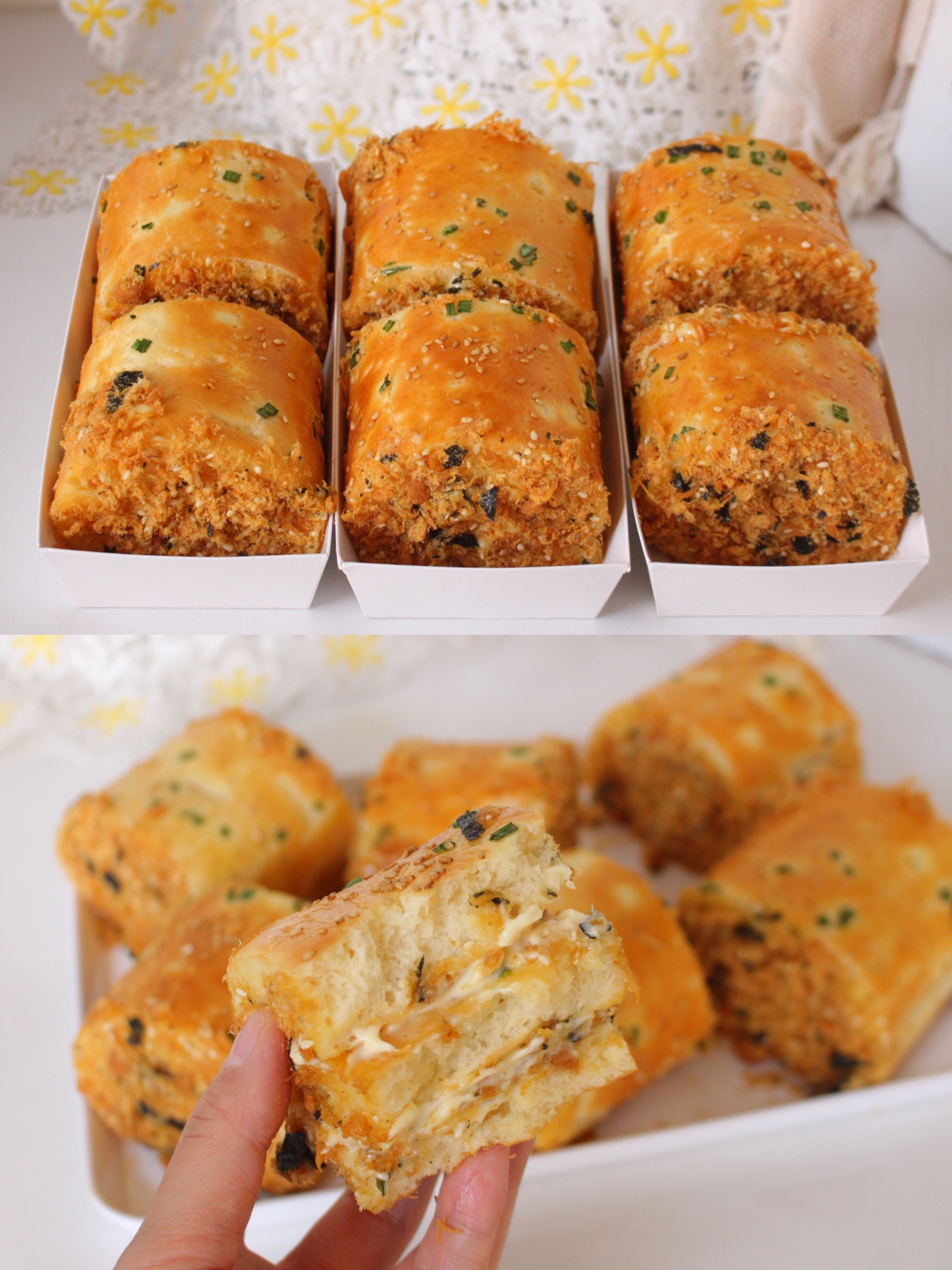 咸香松软!葱香浓郁的肉松面包卷,巨好吃