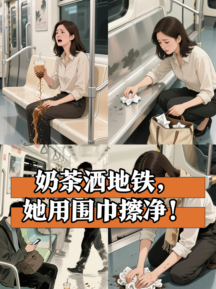 地铁打翻奶茶后,她用围巾擦净被全网寻人!