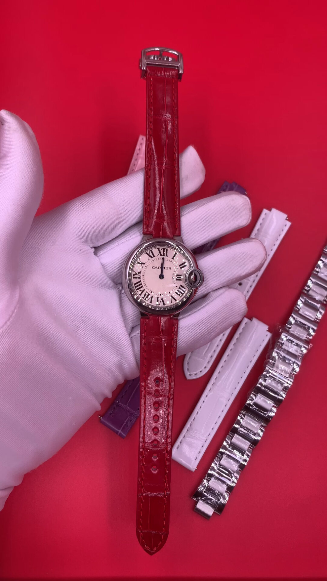 新款快拆卡地亚蓝气球鳄鱼皮表带换钢带教程