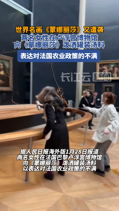 世界名画《蒙娜丽莎》又遭抗议者“泼汤”