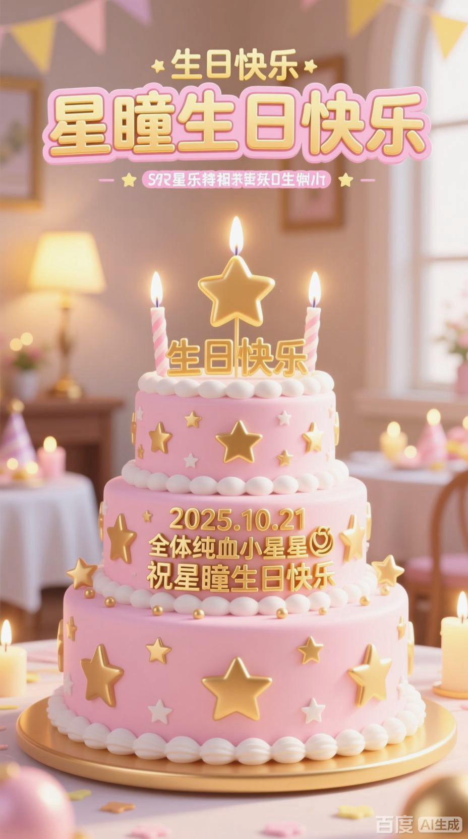 星瞳生日粉色蛋糕祝福