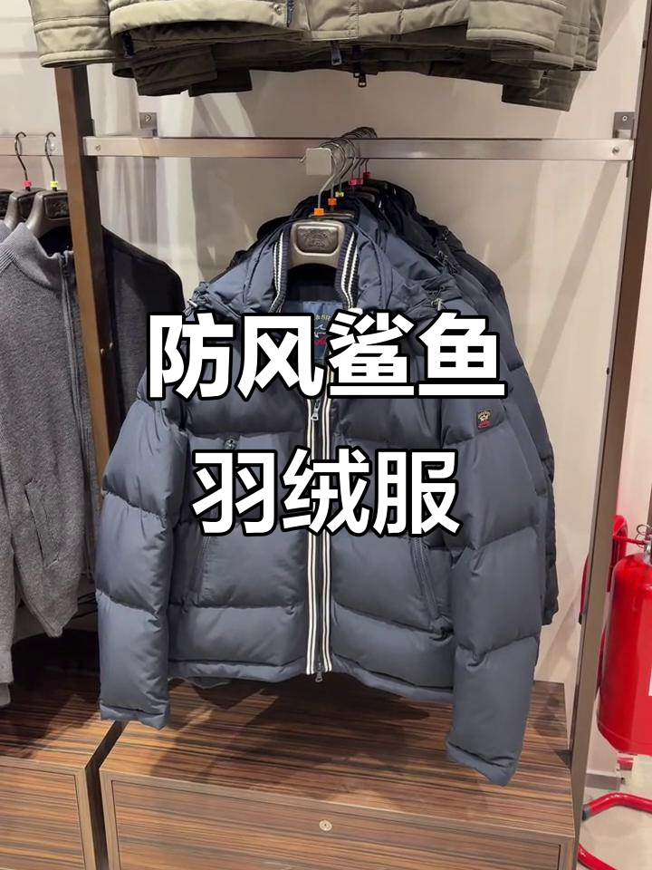 防风鲨鱼羽绒服，藏青色设计感十足