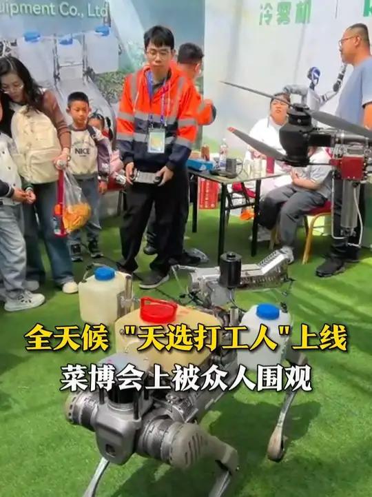 4月20日,山东潍坊,全天候“天选打工人”上线,菜博会上被众人围观。一起来读蔬 寿光菜酷辣