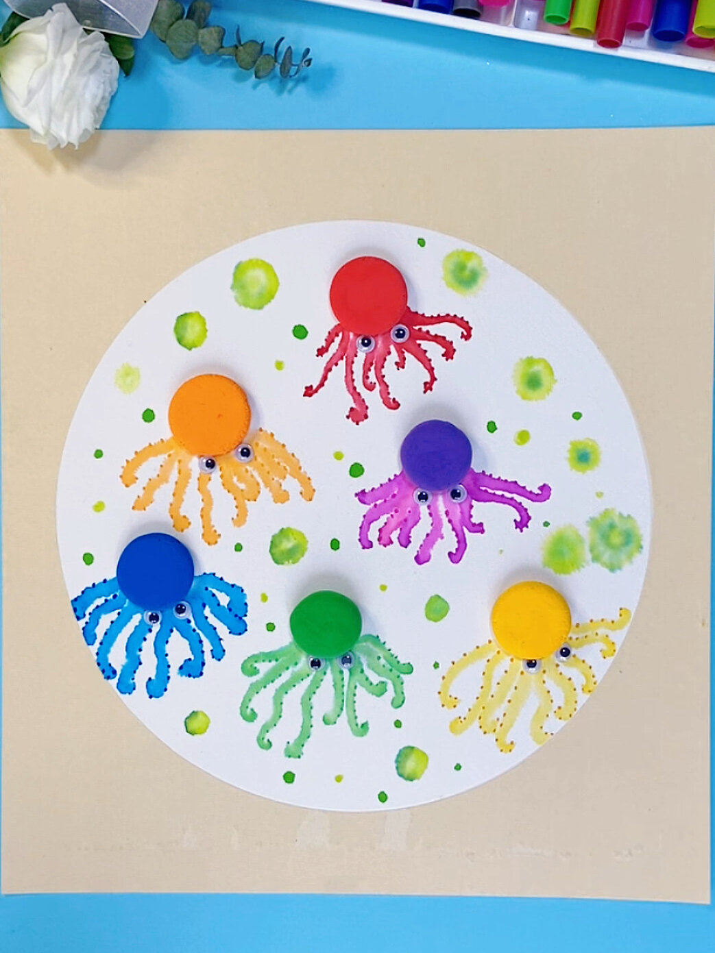 黏土搭配水彩笔这样画《章鱼》简单又有趣,适