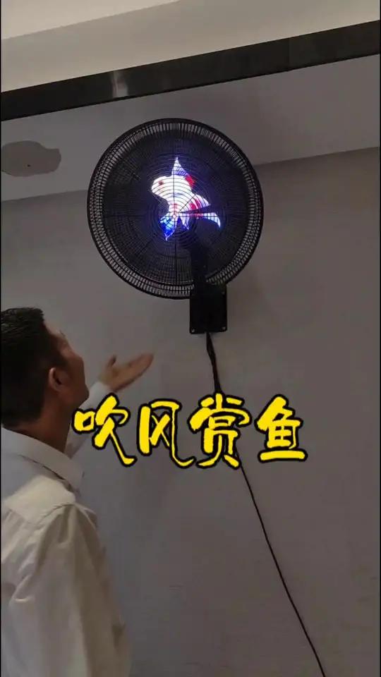 谁能抗拒这么炫酷的电风扇吹风赏鱼 门店引流获客新方向3d动态全息广告风扇3d魔法风扇