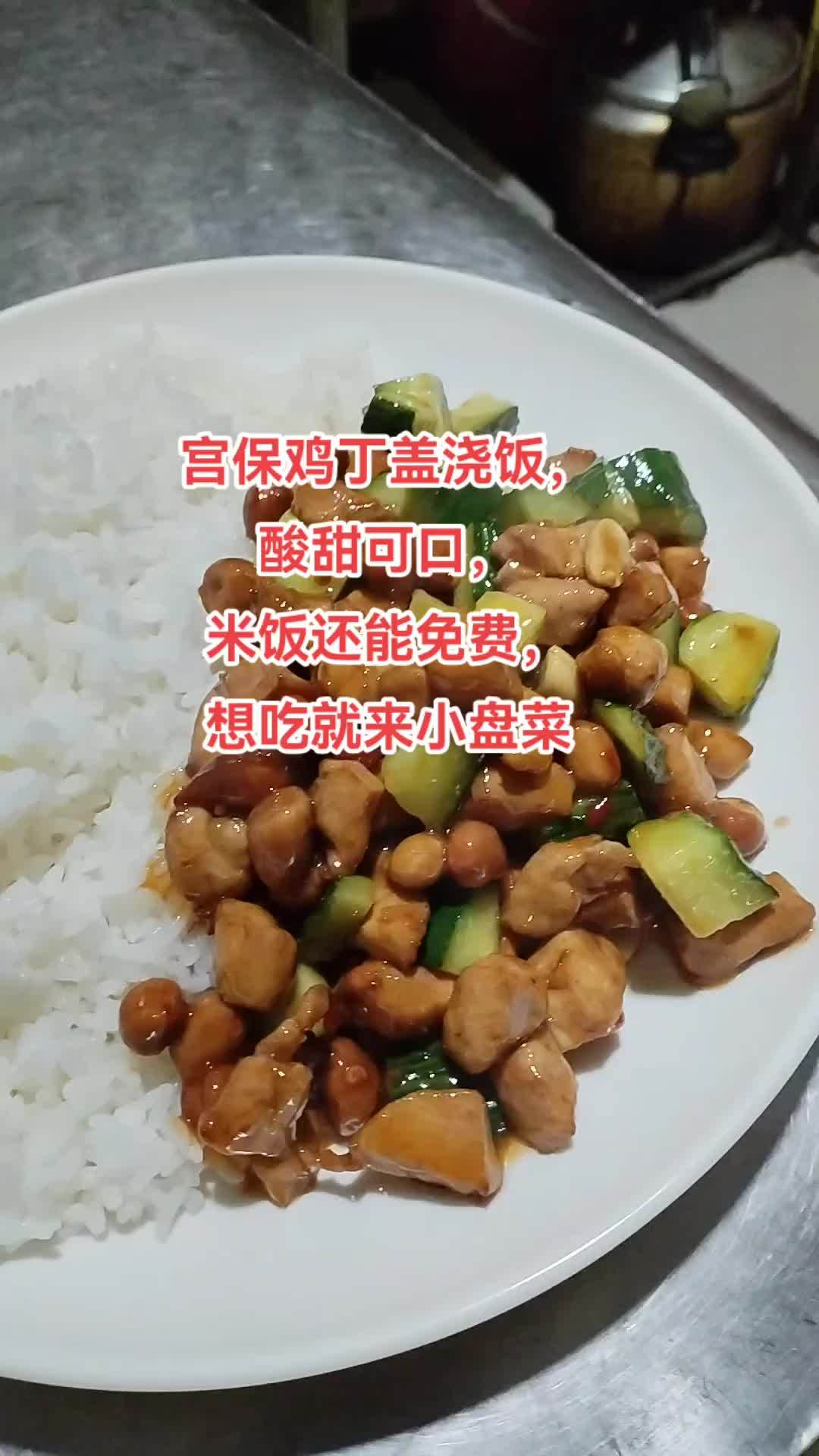 宫保鸡丁盖浇饭,酸甜可口,米饭还能免费,想吃就来小盘菜 做菜我是认真的努力做好每一道菜 真