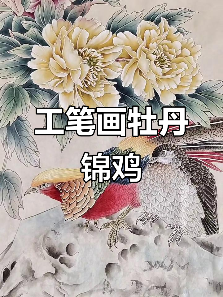 临摹郑玲玲工笔牡丹锦鸡图,感受国画之美与花香