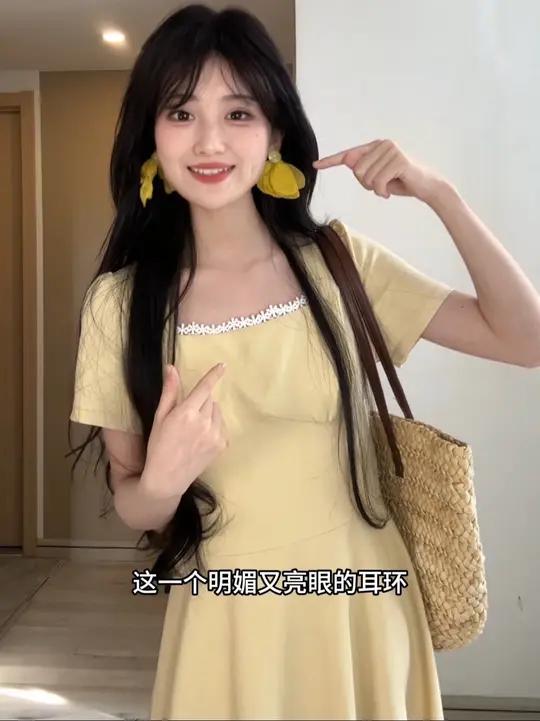 明媚亮眼黄色花朵耳环～