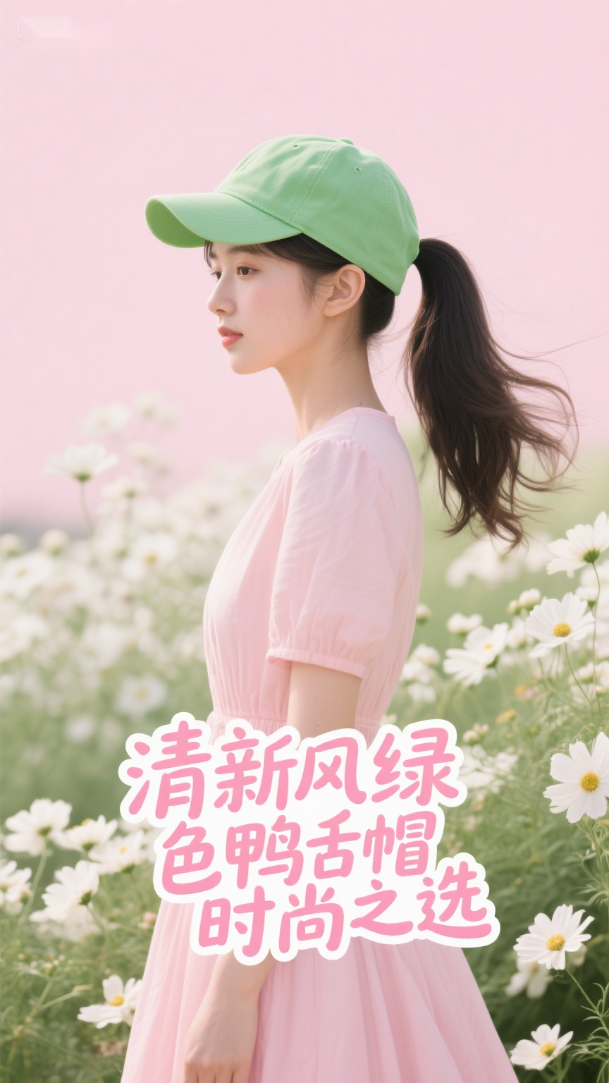清新风绿色鸭舌帽时尚之选