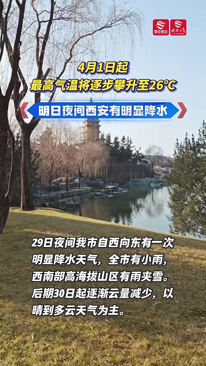 明日夜间西安有明显降水!未来一周天气“过山车”,4月1日起最高气温将逐步攀升至26℃#天气