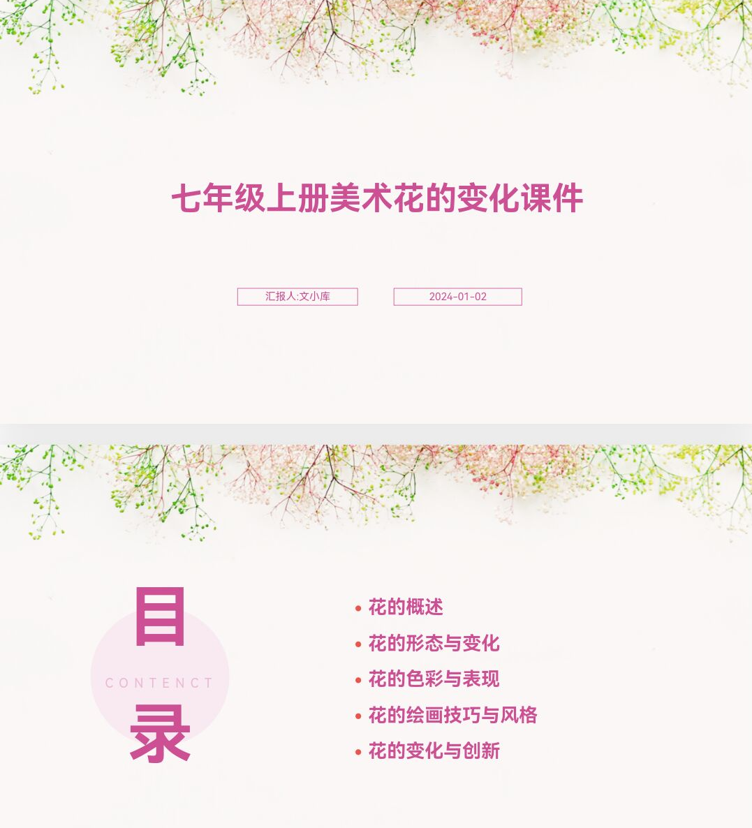 百度文库AI一键生成PPT《七年级上册美术花的变化课件ppt》