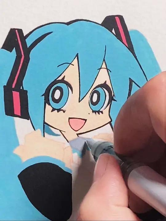 吊带袜版初音～ 初音未来马克笔手绘临摹