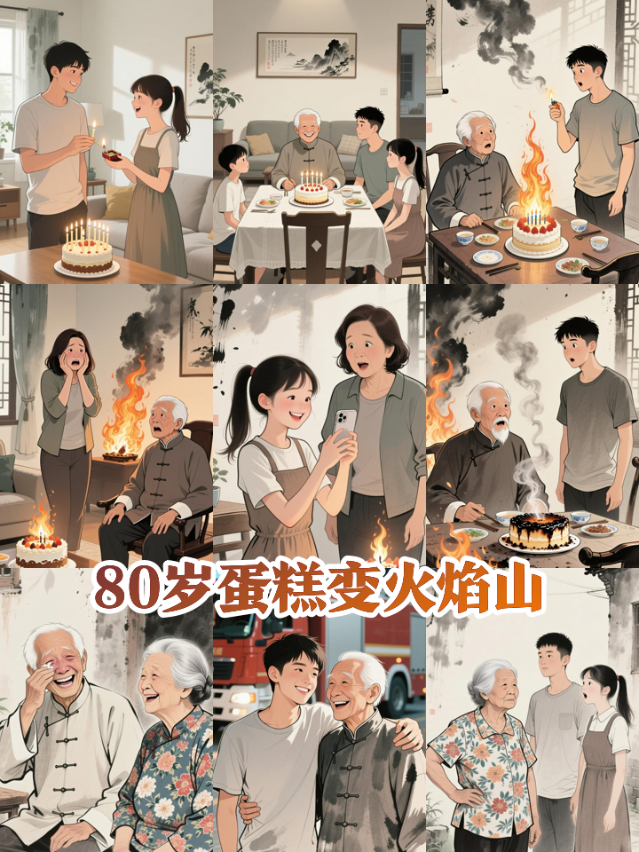 重庆老人80岁生日蛋糕秒变火焰山