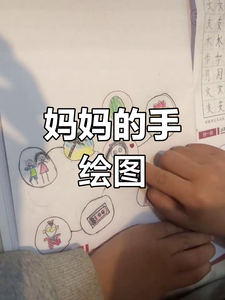 小朋友手绘妈妈的美丽形象,西瓜、蛋糕和粉色裙子全都有