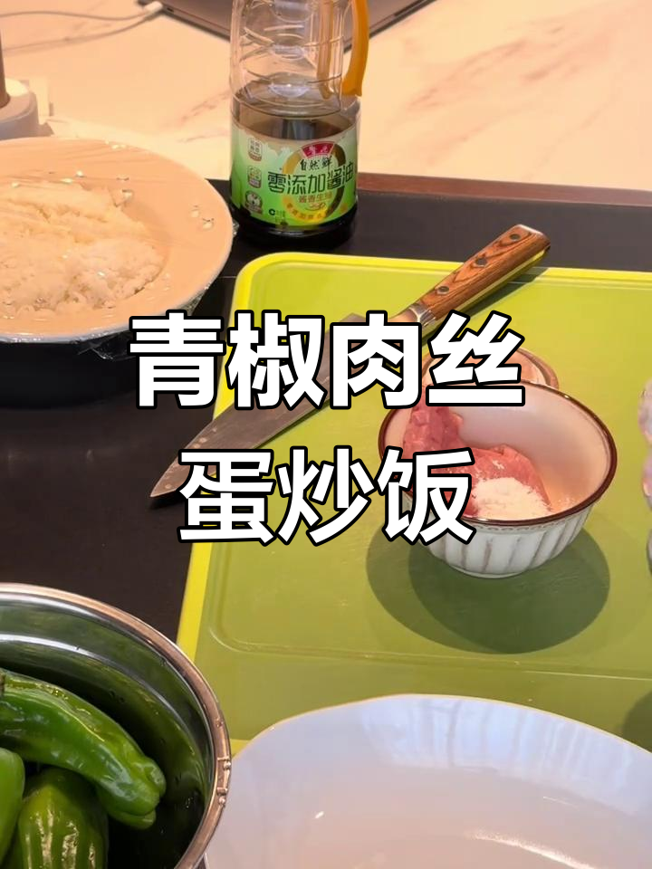 青椒肉丝炒饭,盐放多了有点咸