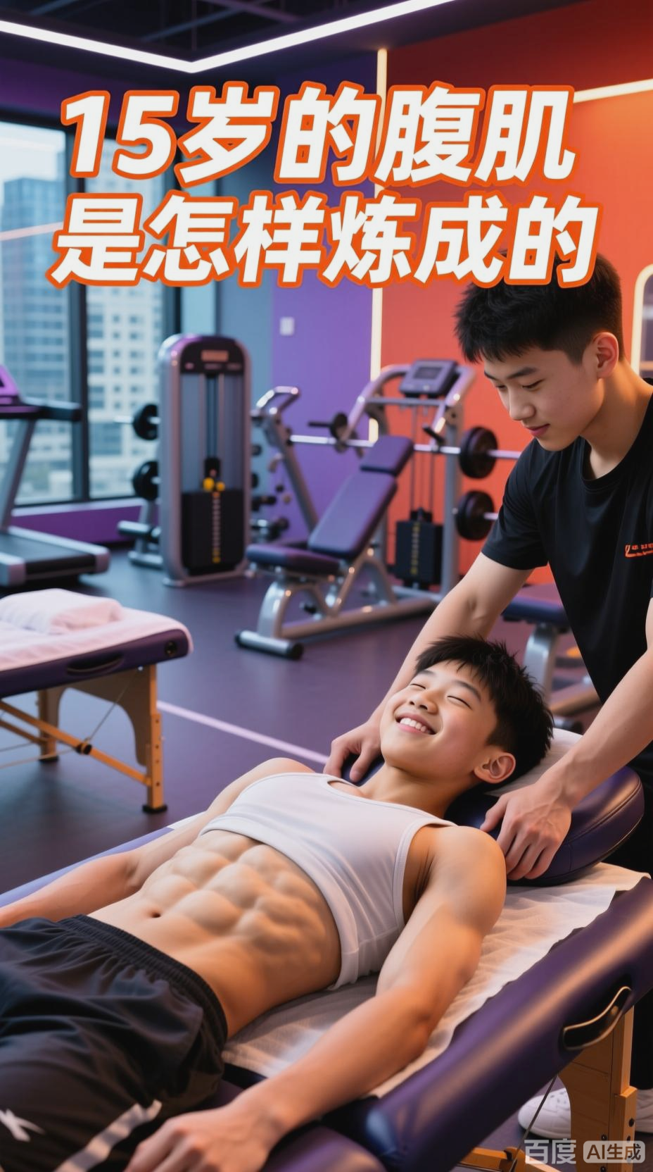 15岁男孩的腹肌按摩体验