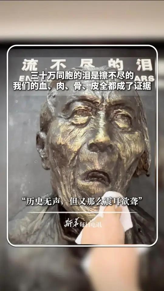 三十万同胞的泪是擦不尽的，我们的血、肉、骨、皮全都成了证据！“历史无声，但又那么震耳欲聋！