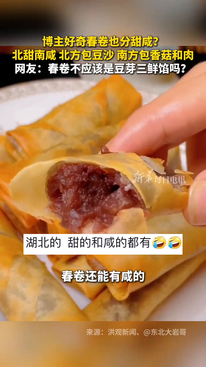 博主好奇春卷也分甜咸?北甜南咸,北方包豆沙,南方包香菇和肉