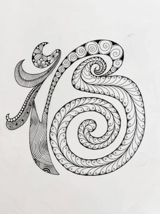 线描‖黑白线描画蛇形《福》字