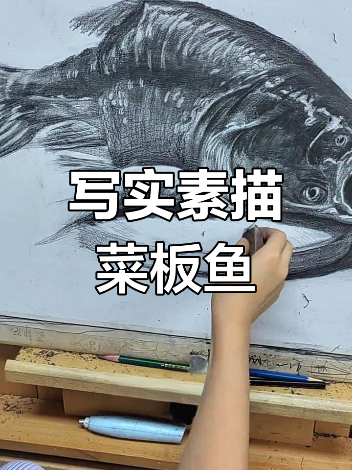 小学生素描画作,鱼板上的细节展现