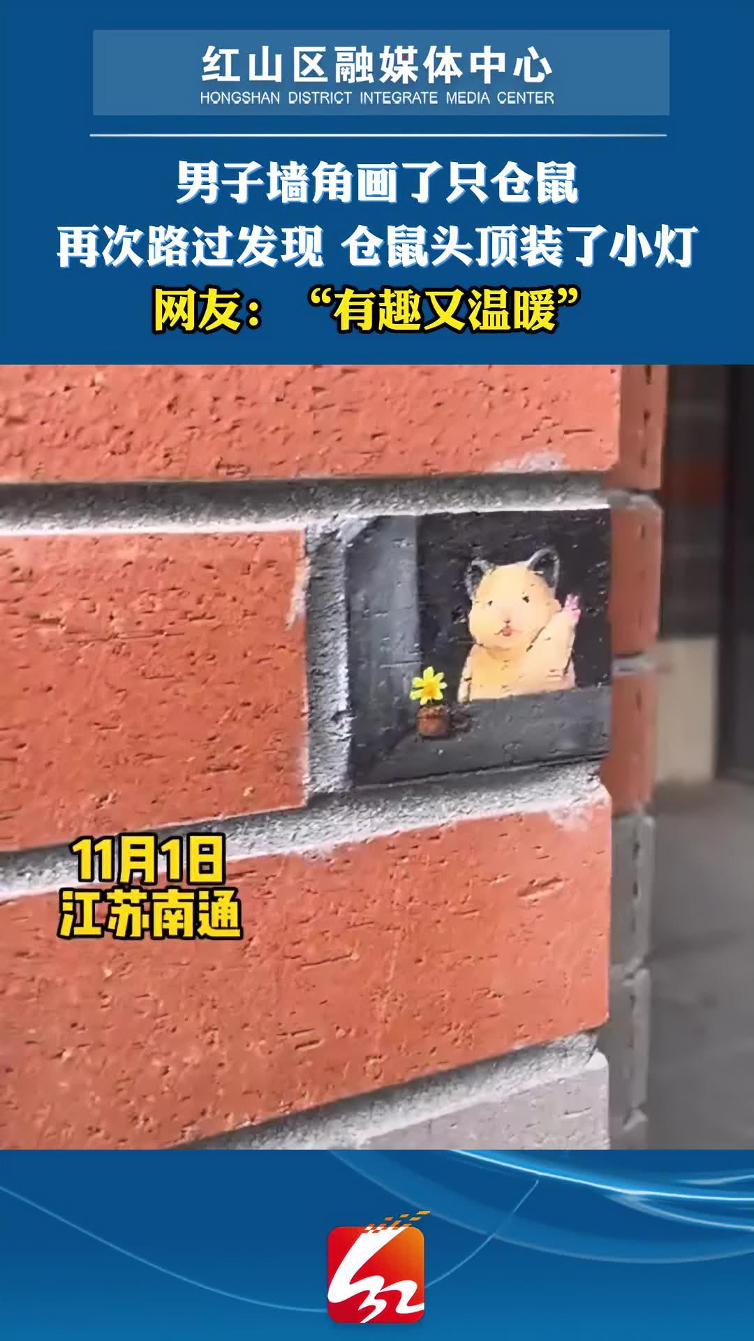 男子墙角画了只仓鼠,再次路过发现仓鼠头顶装了小灯,网友:“有趣又温暖”。仓鼠手绘 墙角手绘