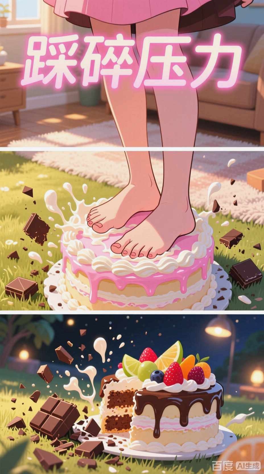 女生光脚踩蛋糕解压时刻