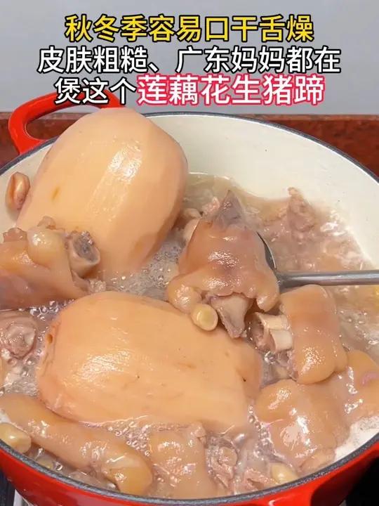 秋冬季容易口干舌燥、皮肤粗糙,广东妈妈都会给家里人煲一碗莲藕花生猪蹄汤