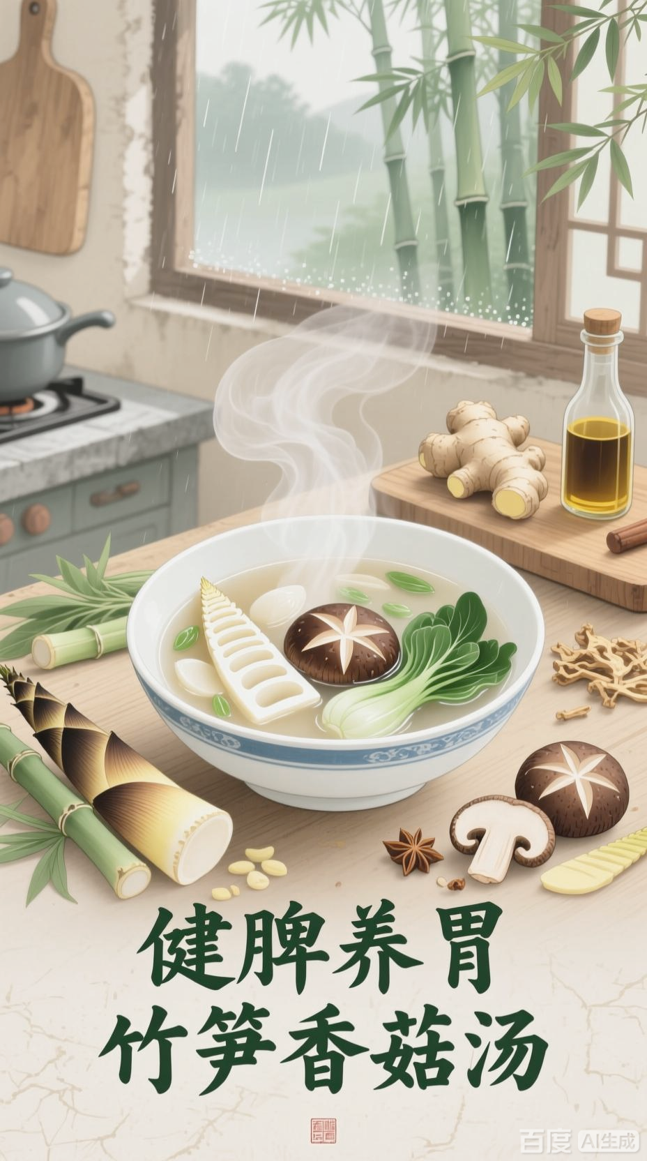 竹笋香菇汤：健脾益胃，清淡补水