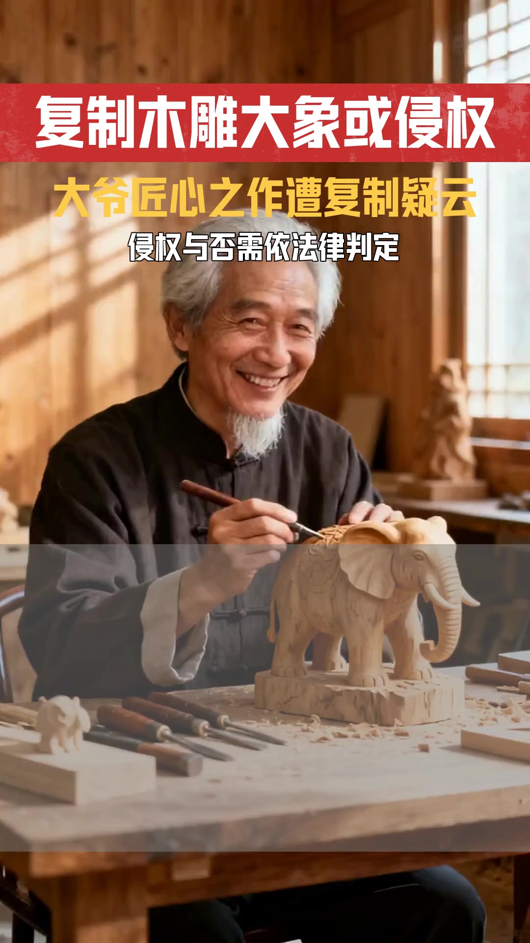 大爷用木头雕刻大象尽显匠心 未经许可复制其作品是否构成侵权