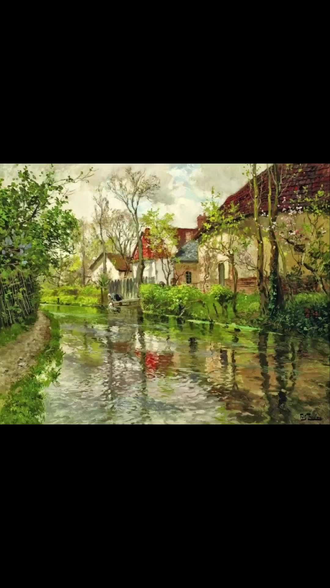 挪威印象派画家弗里茨·索罗的小河、村庄风景油画艺术作品,很美很喜欢!这色彩效果无敌了~