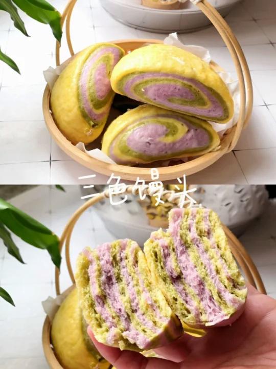 蒸一锅三色馒头好看又营养,暄软又好吃