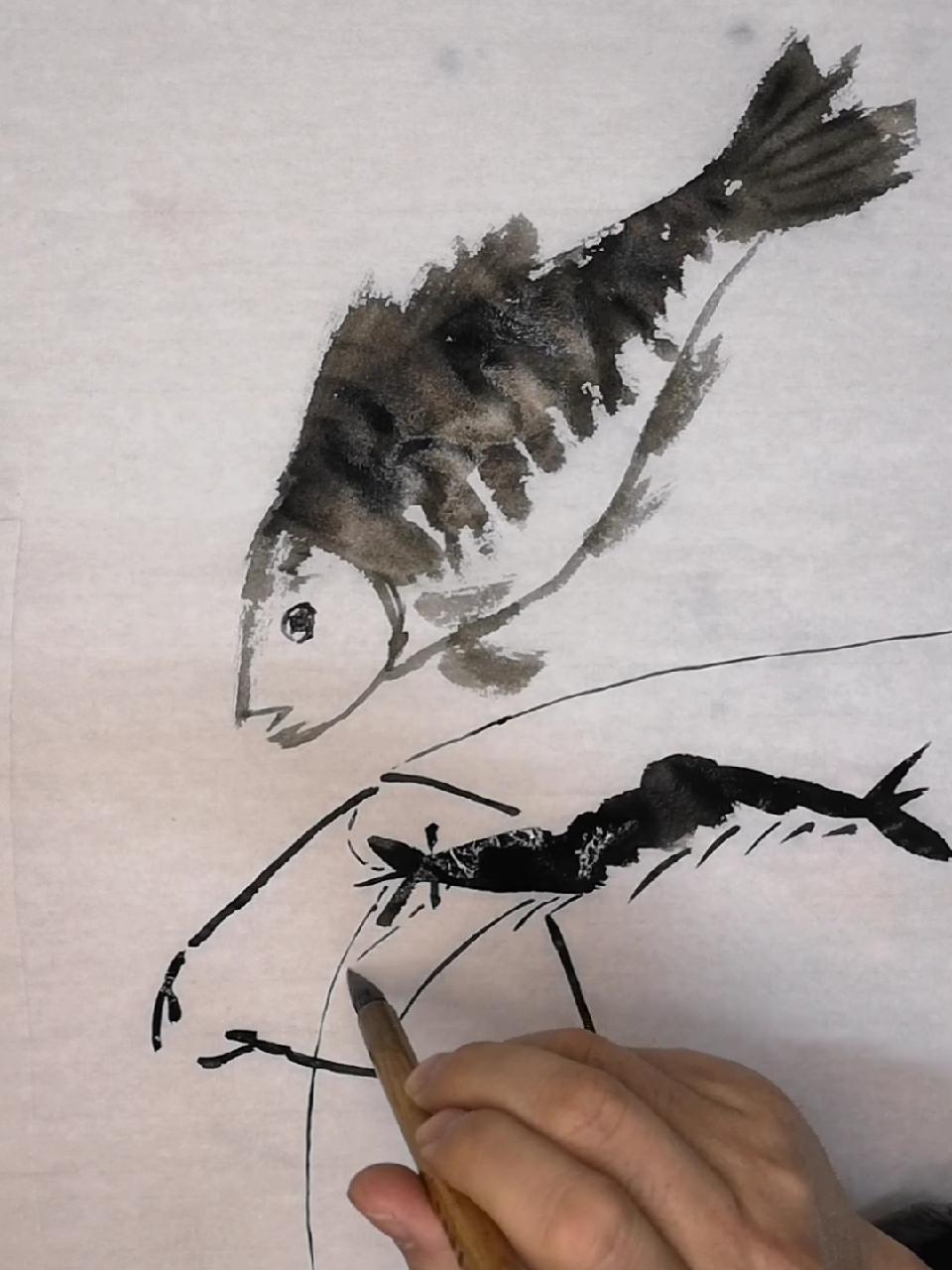 国画小鱼小虾的画法 唐山 一起学画画 画画 国画 儿童美术