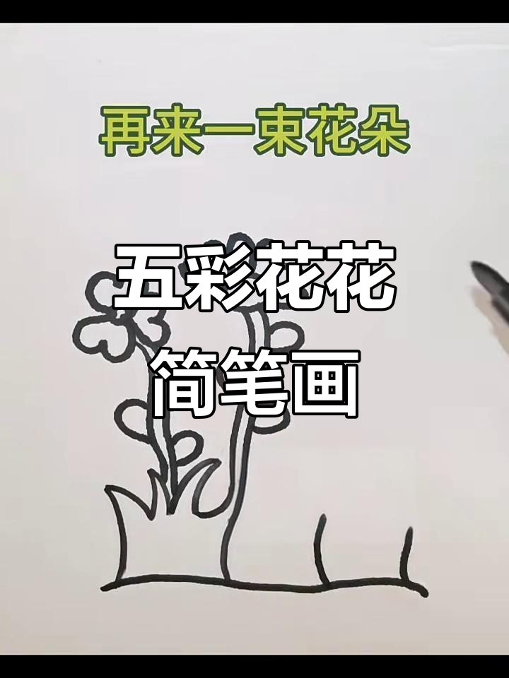 五彩花朵与小草的简笔画教程,轻松画出可爱花海