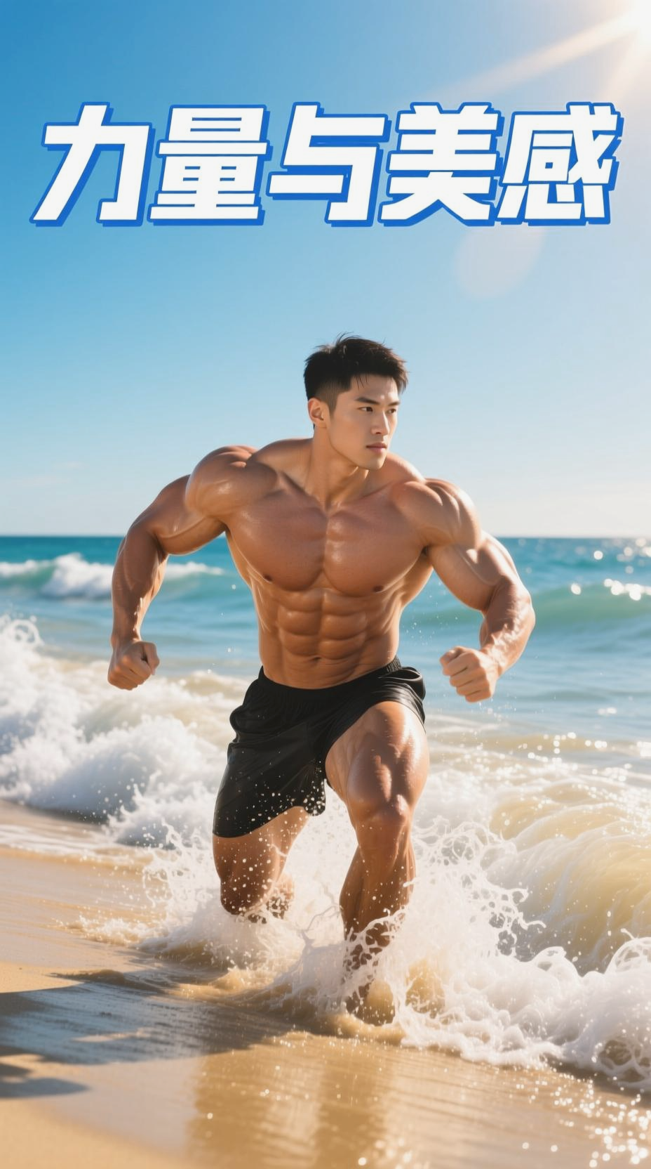 海边肌肉男的力量与美感