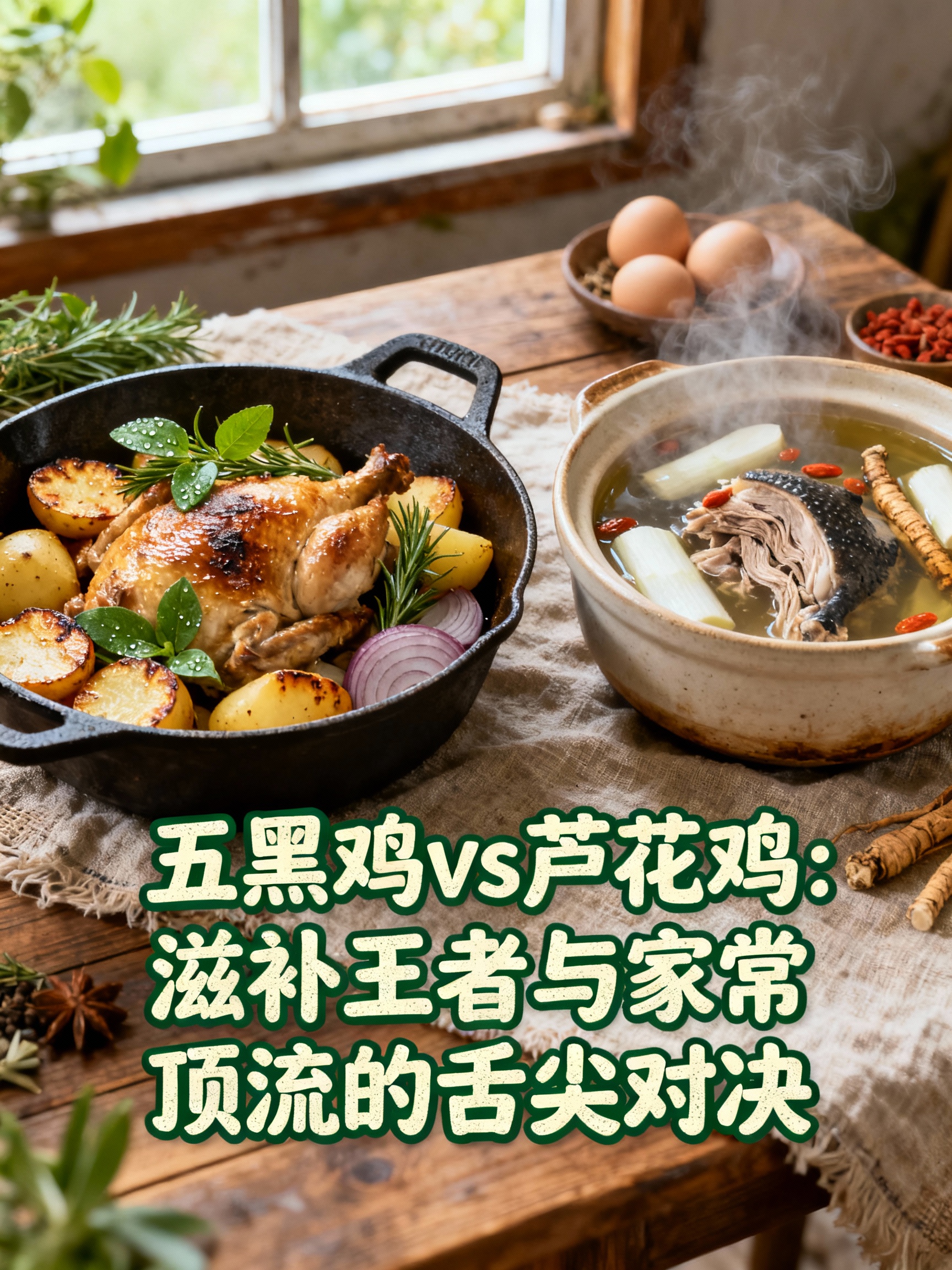 五黑鸡vs芦花鸡:滋补王者与家常顶流的舌尖对决