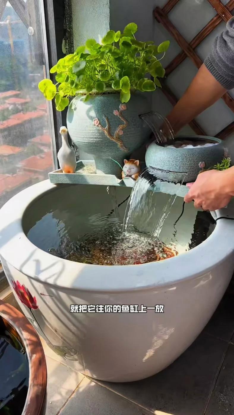 家里有老水缸的搭配这套瀑布流水来养鱼,不仅好看还能给鱼缸增氧除油膜 养鱼日记 鱼缸造景 流
