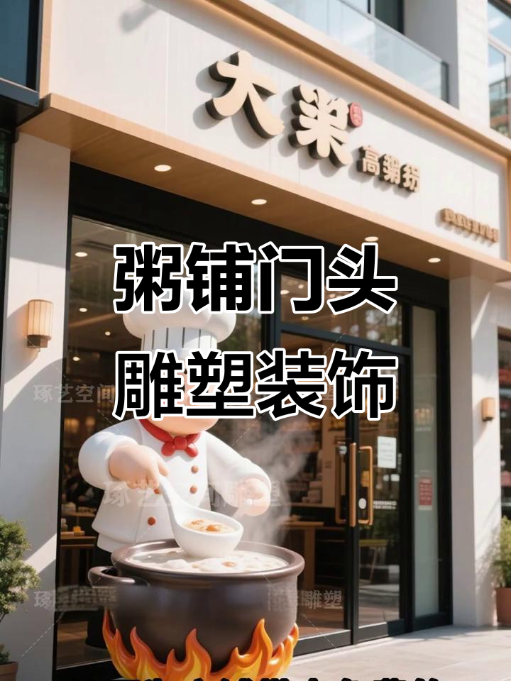 独特粥铺门头雕塑,吸引眼球提升店铺形象