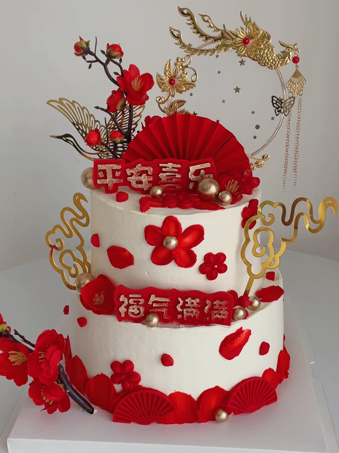 双层祝寿蛋糕|国风凤钗蛋糕|送妈妈的蛋糕