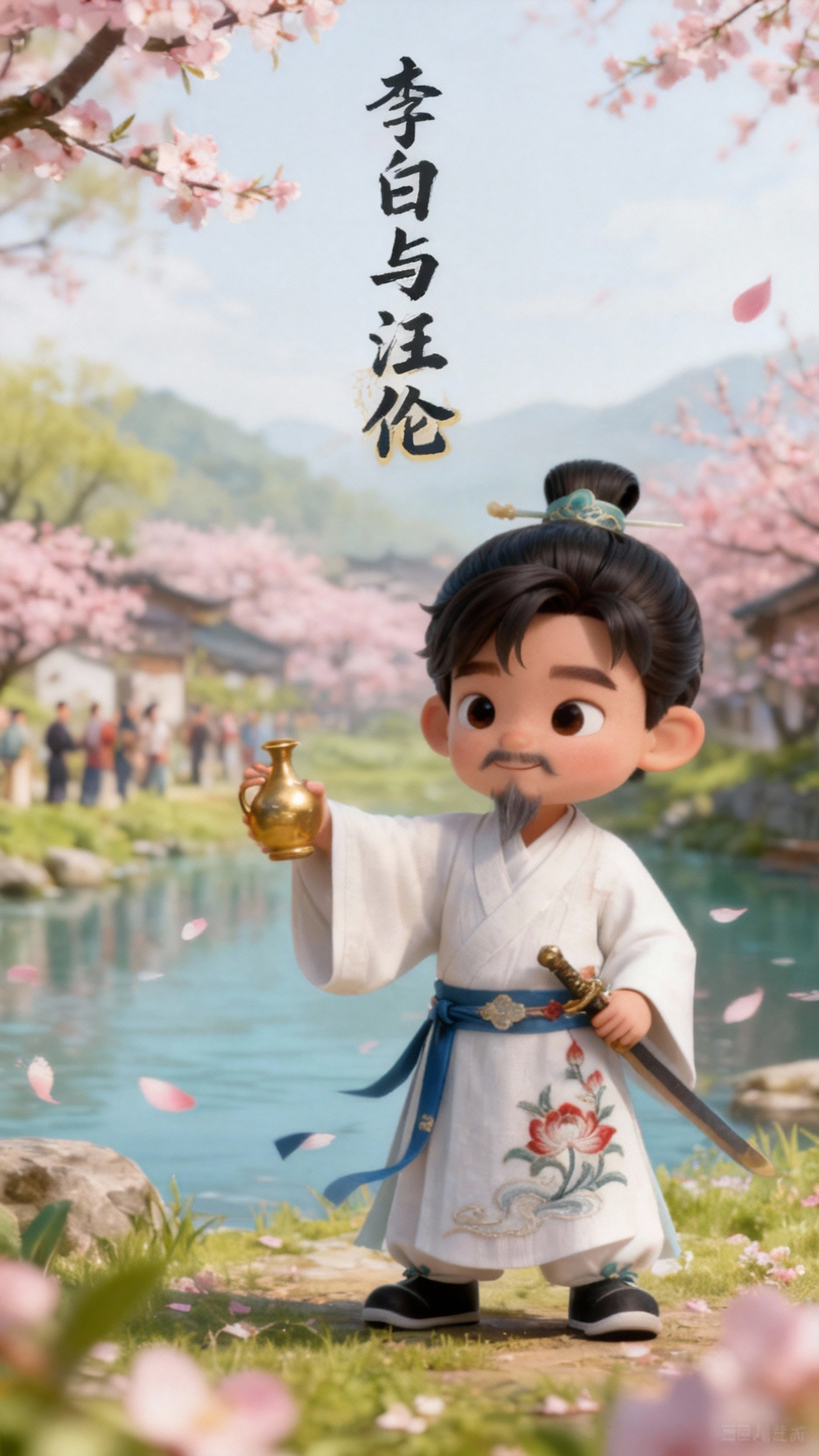 李白《赠汪伦》3D卡通演绎