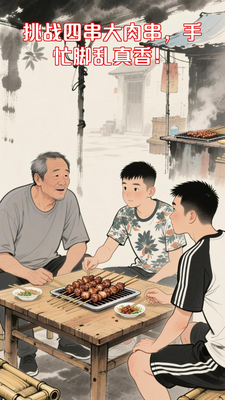 挑战四串大羊肉串，香是真香就是费手！