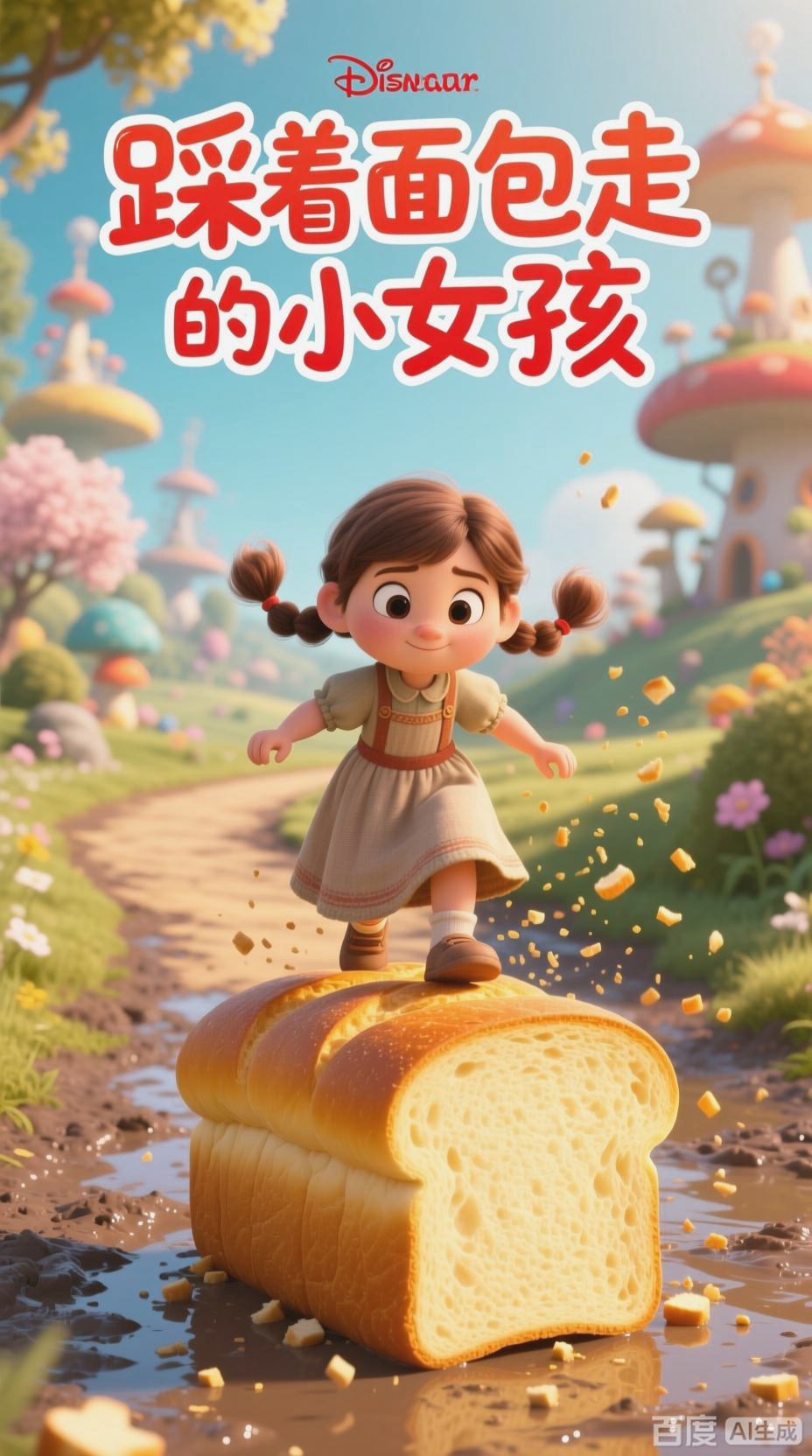 踩着面包走的小女孩动画