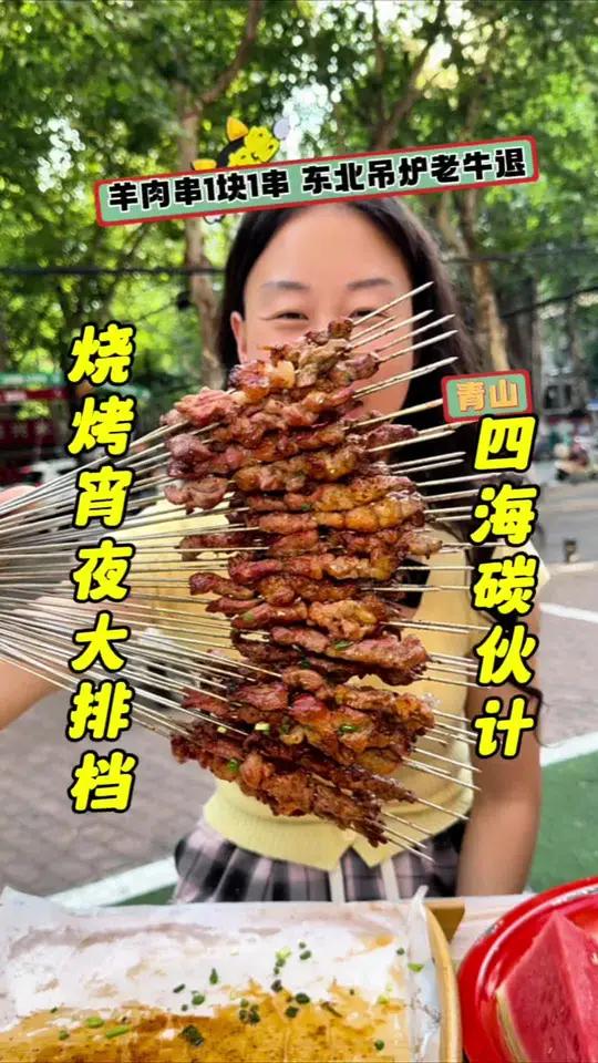 青山1块1串的羊肉串它来了!你能吃多少串?这里的宵夜很硬核啊!夏夜烧烤走起 没什么一顿烧烤