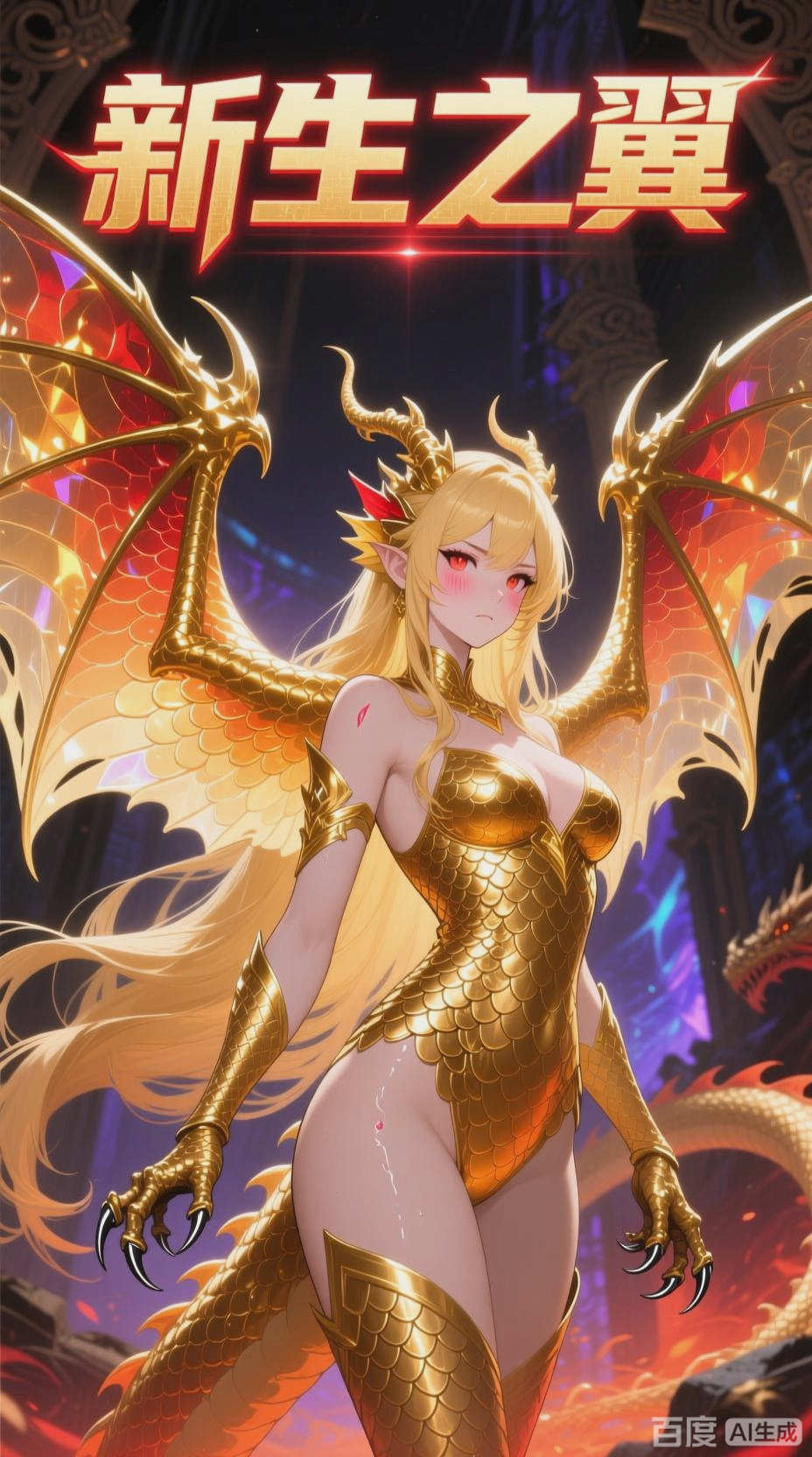 拟人化金色龙娘奇幻写实