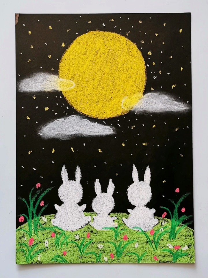 3-5岁中秋节主题画|油画棒创意儿童画