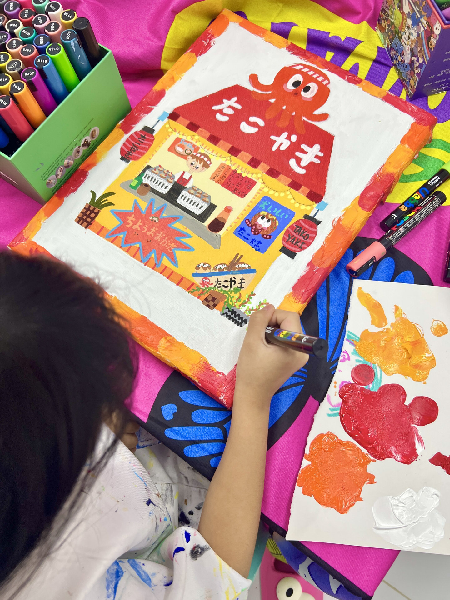 儿童丙烯画|超好看的“章鱼小丸子”店铺设计